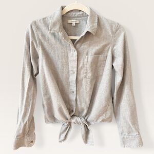 Madewell Light Gray Flannel Tie-Front Button Shirt